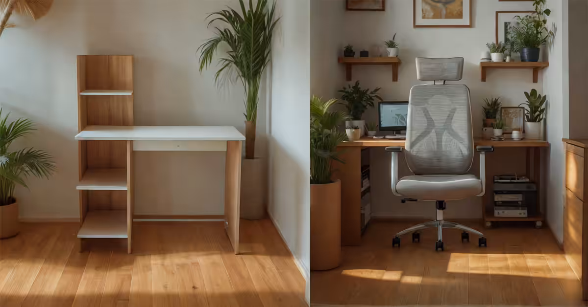 Achat meuble bureau Tunisie : poste de télétravail optimisé dans un appartement moderne à Tunis.