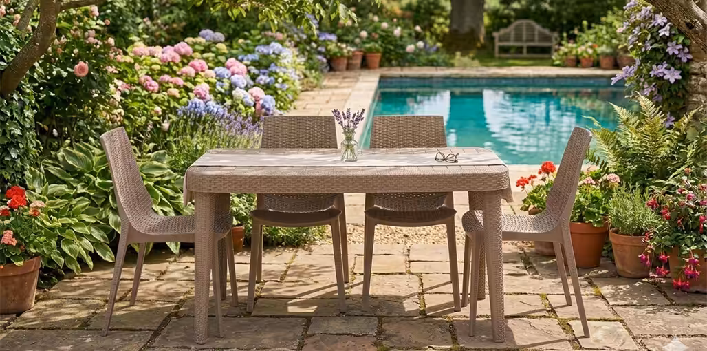 prestige table jardin 4 places avec chaises sans accoudoirs, parmi les meilleurs tables de jardin en Tunisie