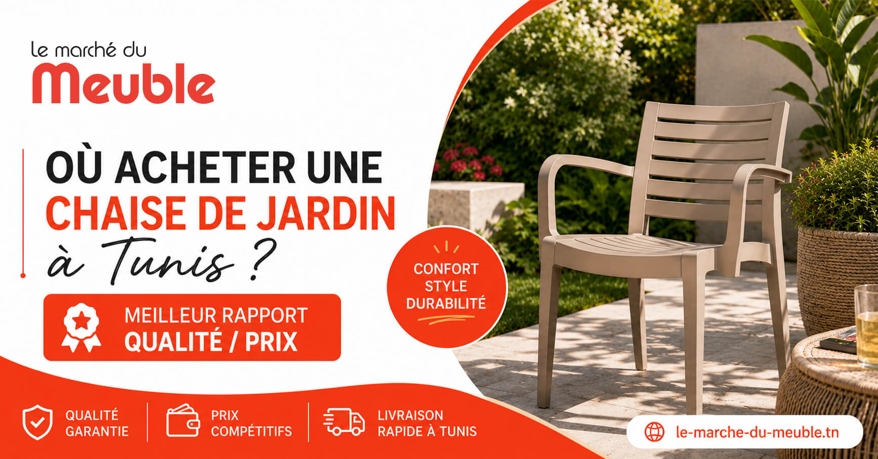 Où acheter une chaise de jardin à Tunis ? Meilleur rapport qualité/prix chez Le Marché Du Meuble
